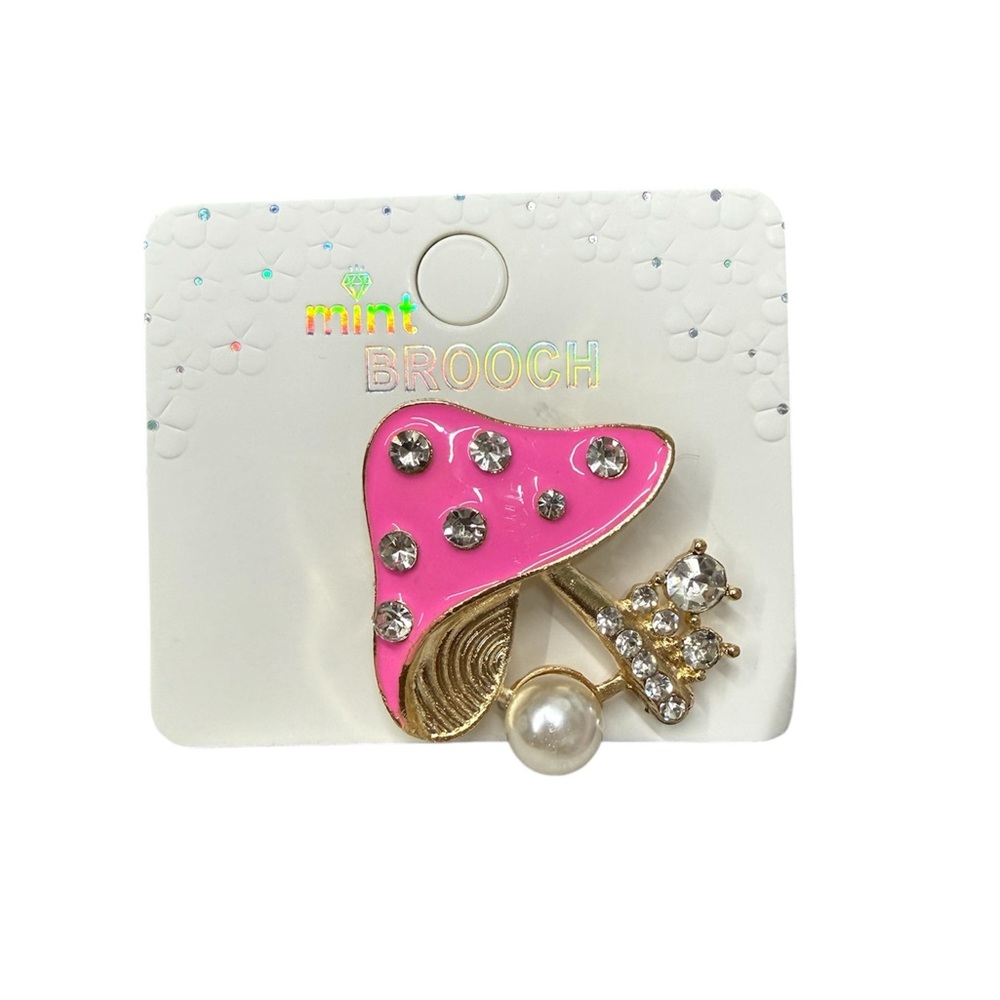 Mushroom Brooch with Crystals and Pearl Accent - Picture 4 of 4